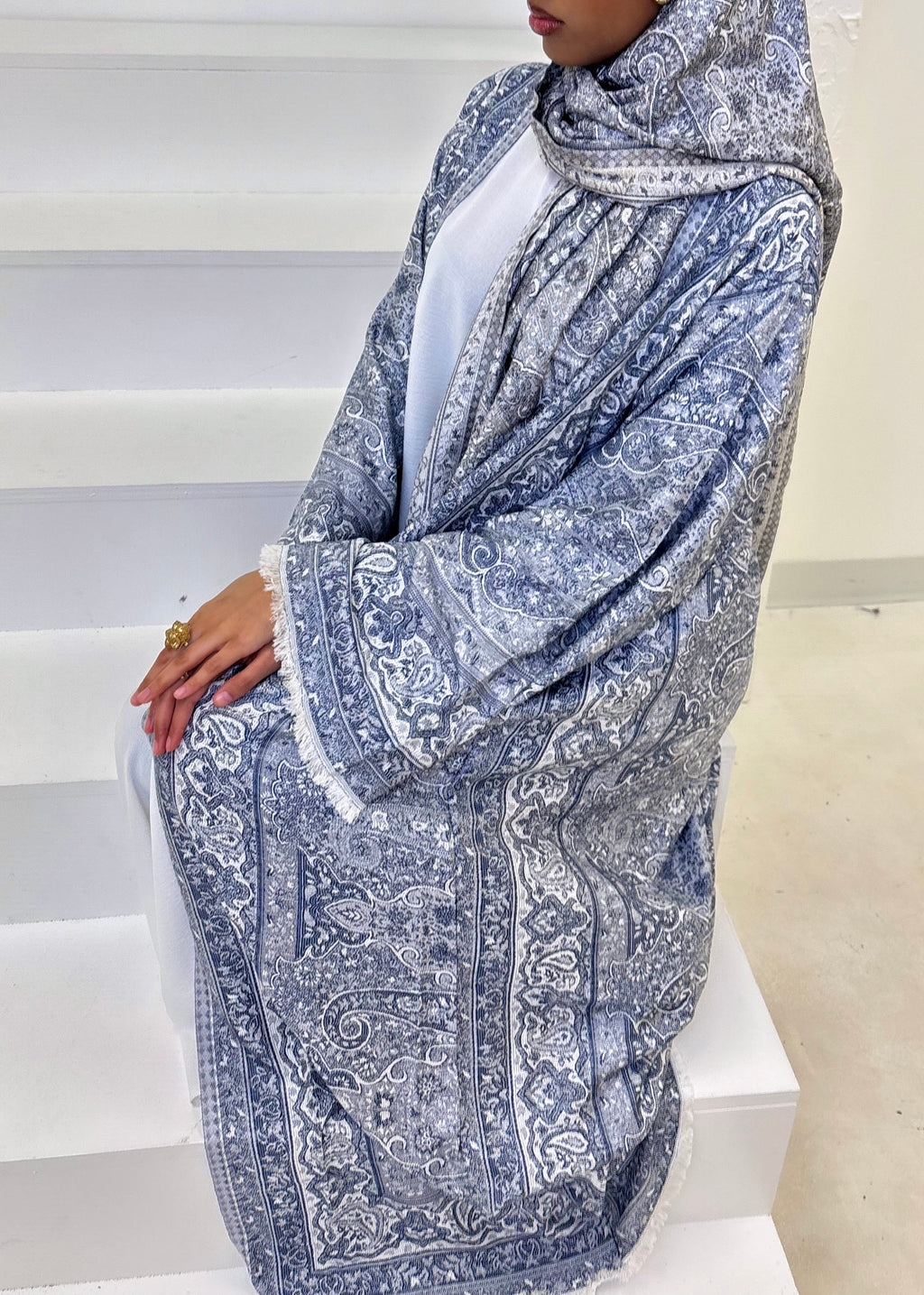 Blue Paisley Pashmina Abaya
