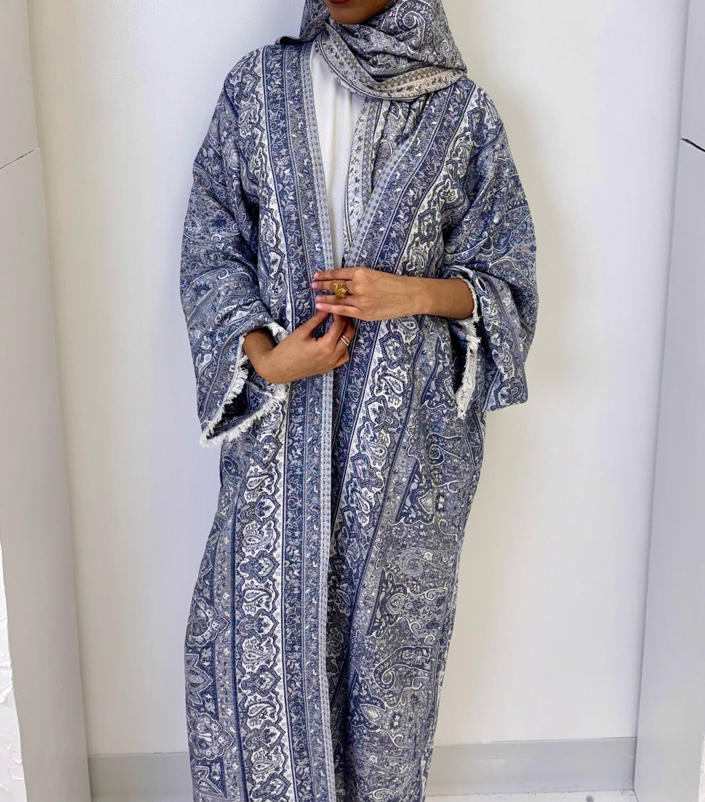 Blue Paisley Pashmina Abaya