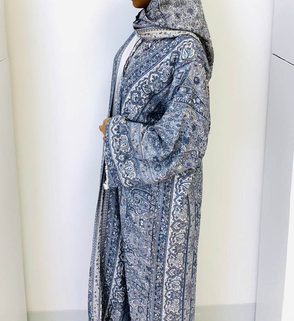 Blue Paisley Pashmina Abaya