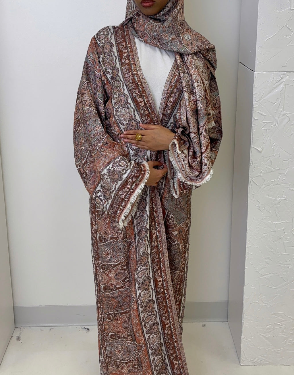 Rust Paisley Pashmina Abaya