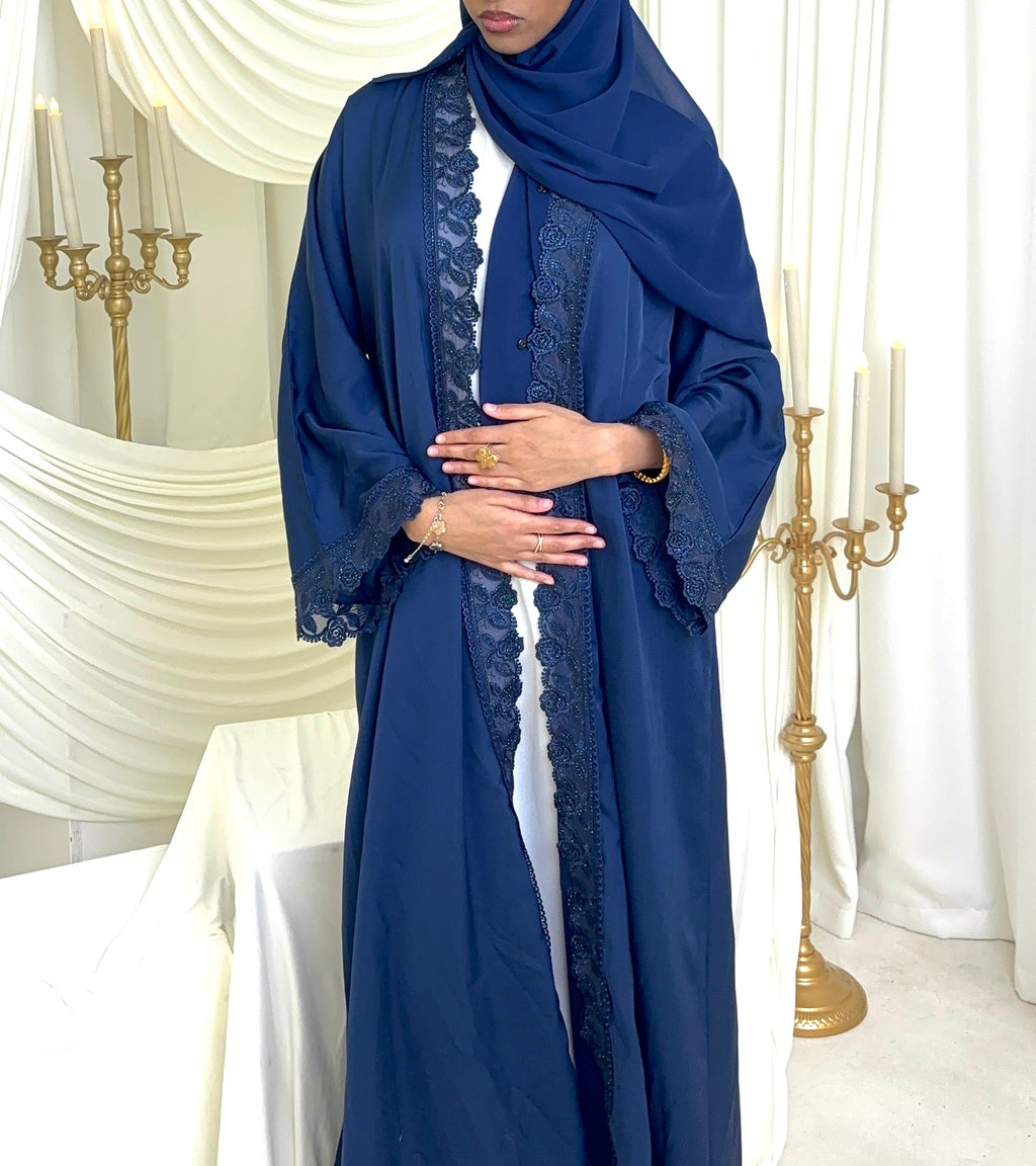 Elegant Navy Lace Abaya