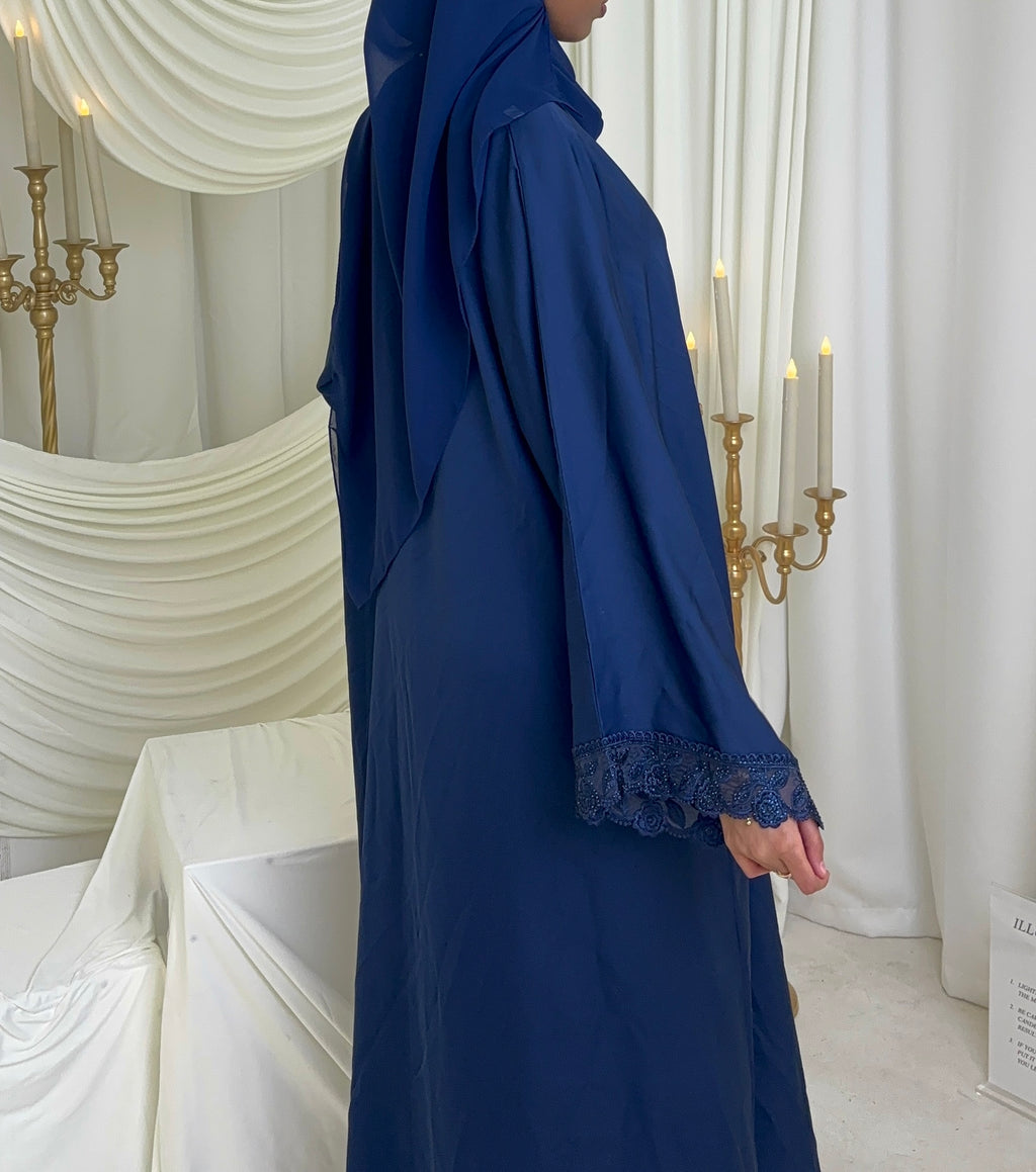 Elegant Navy Lace Abaya