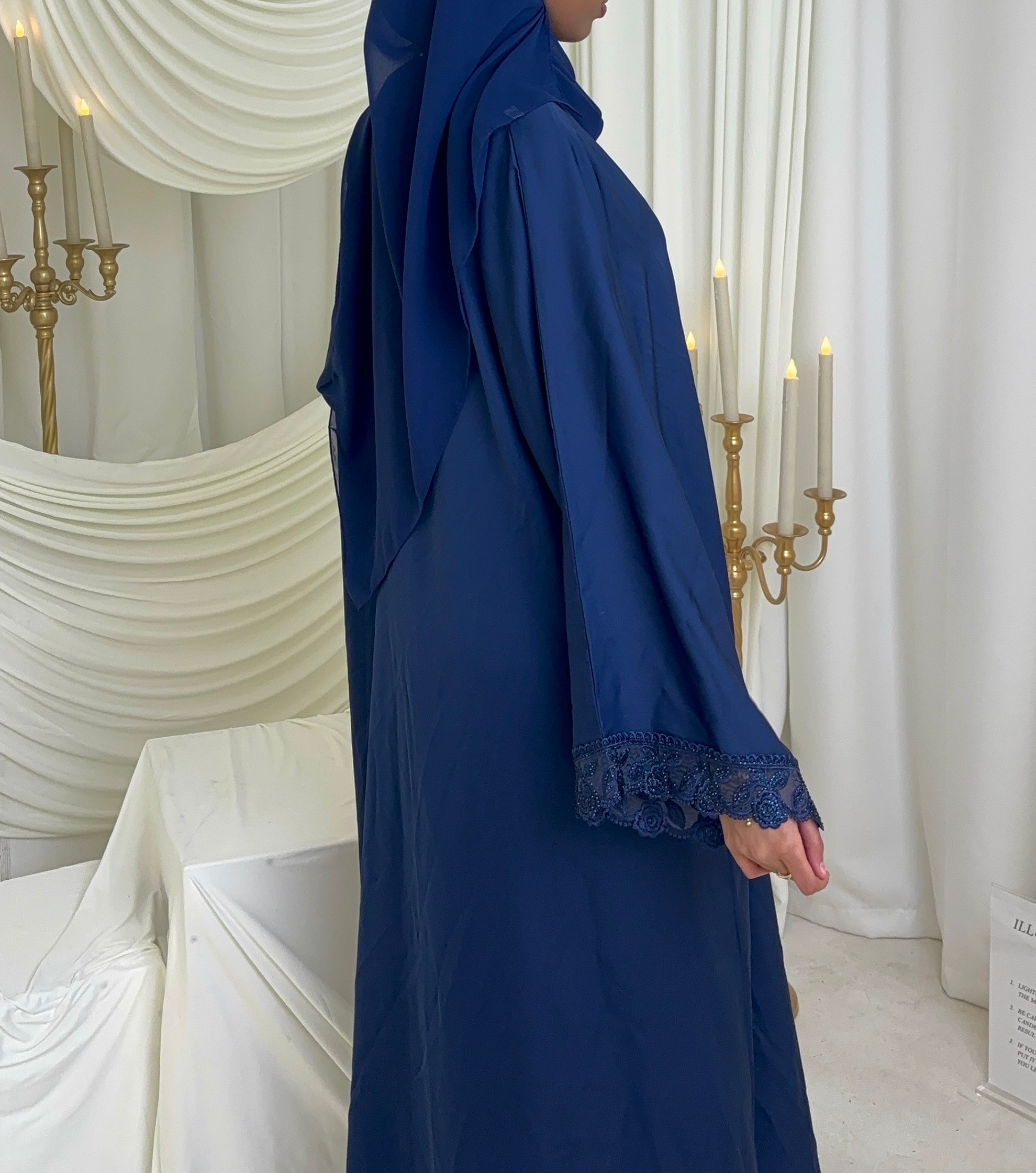 Elegant Navy Lace Abaya
