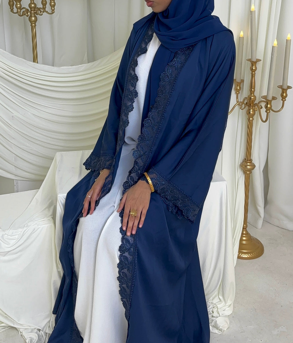 Elegant Navy Lace Abaya