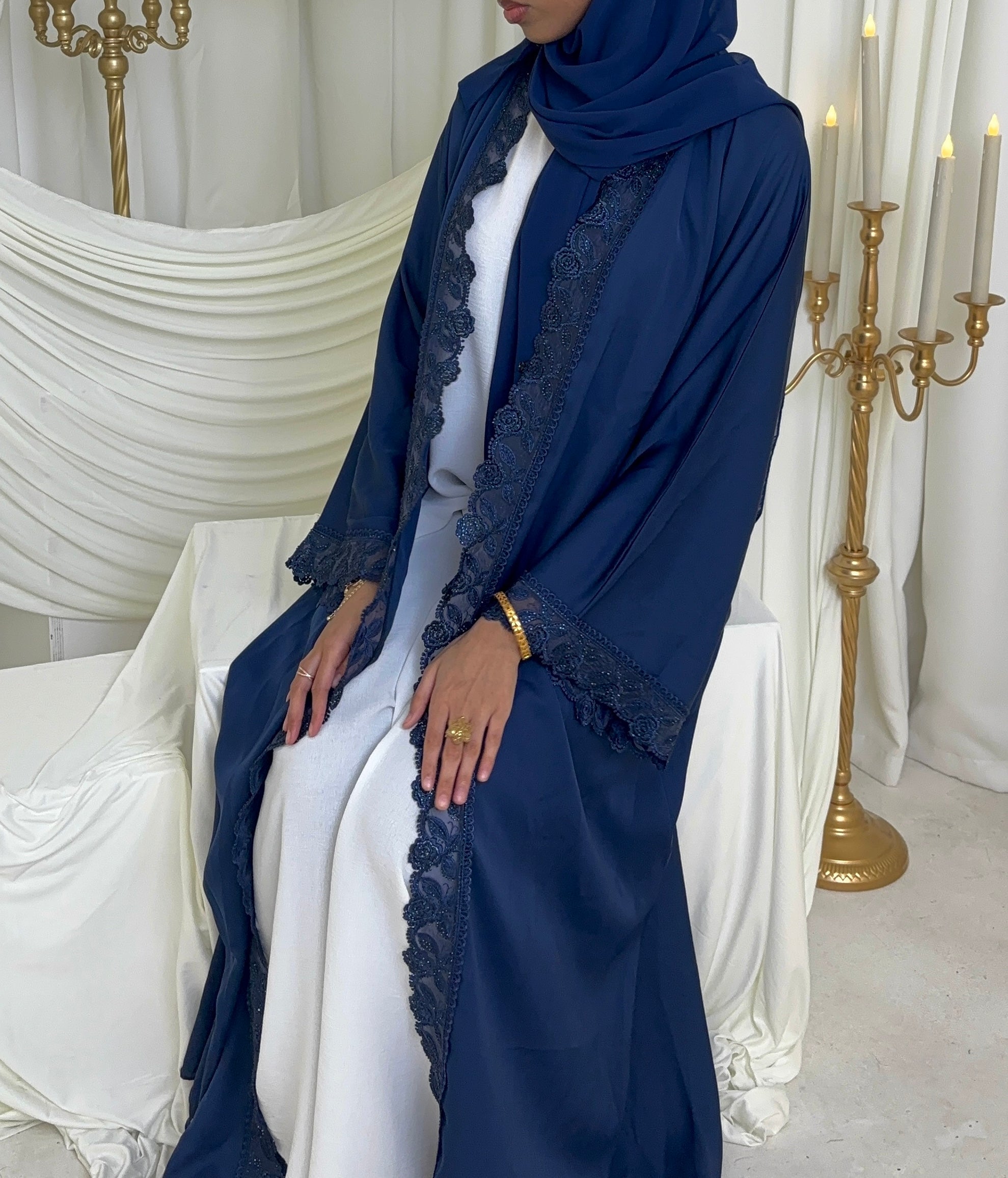 Elegant Navy Lace Abaya